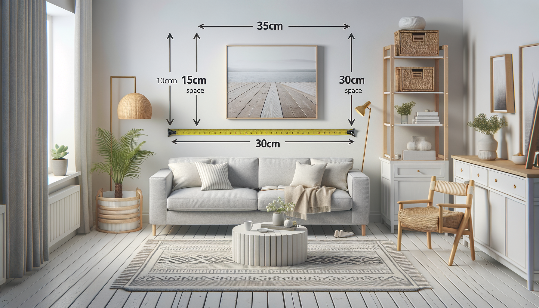 Clearance-avstånd vid mattplacering – 15 cm framför soffa och 60 cm runt matbord